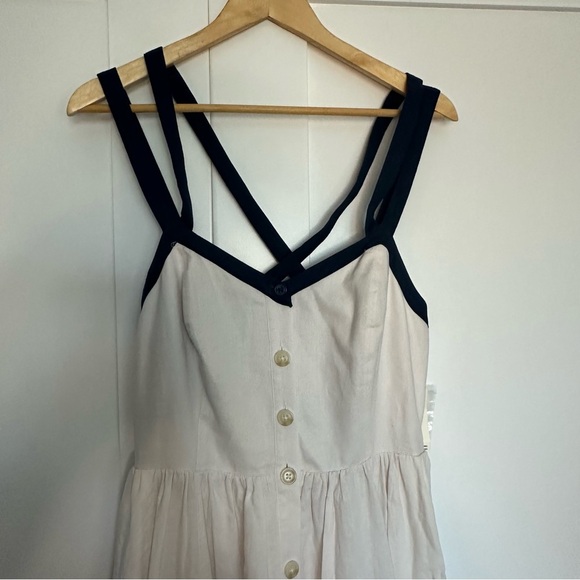 Anthropologie Maeve Strappy Button-Front Midi Dress 10 linen nautical white - Picture 10 of 16
